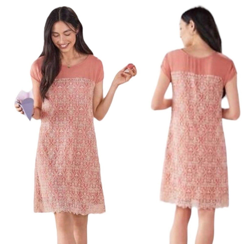 Sundance Coral Pink Rose Palace Embroidered Sheath Dress Size S
